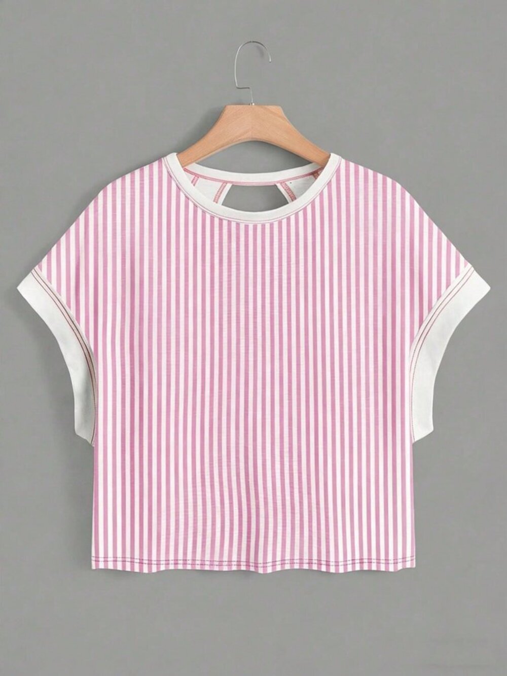 Pink Casual Women's Round Neck Backless Asymmetrical Hem Sleeveless T-Shirt